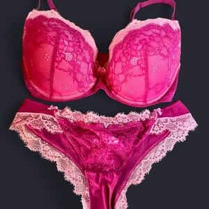 Adore Me Fuchsia and Light Pink Lace Bra Set